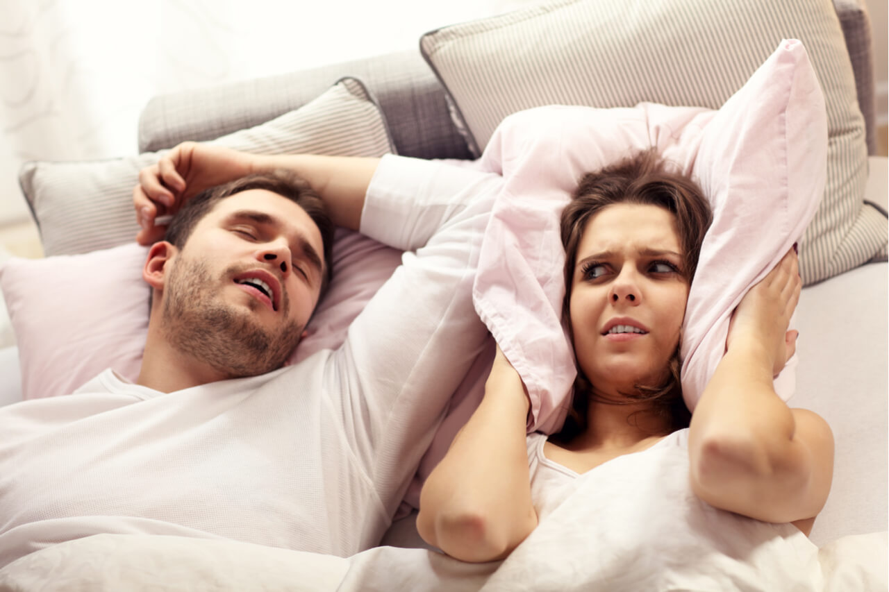 wife has no earplugs for snoring husband